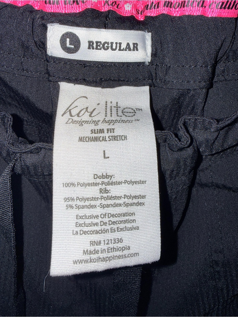 Black Cargo women’s scrub Koi lite with Pink Waistband Size Large - Picture 6 of 7
